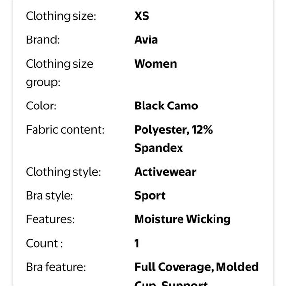 Avia High Impact Bonded Sports Bra- Black Camouflage - Picture 7 of 9